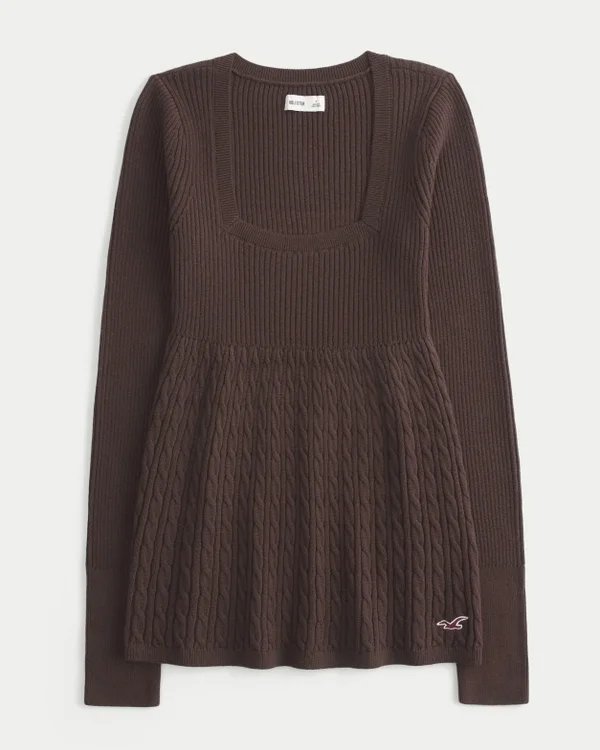 Babydoll de manga larga y cuello cuadrado Babydoll de manga larga y cuello cuadrado