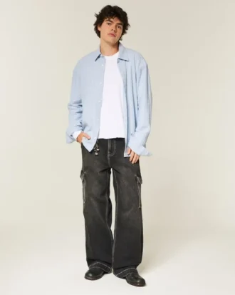 Camisa con botones de mezcla de lino