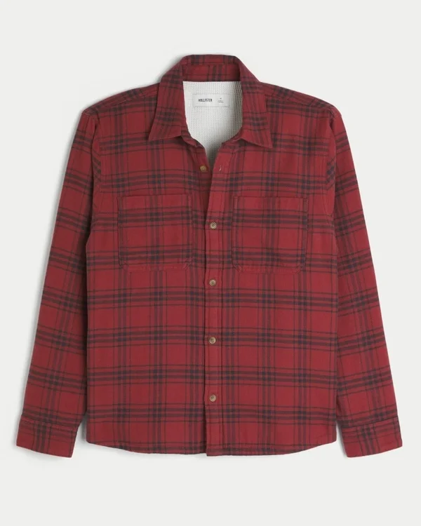 Camisa de franela con forro térmico y corte cuadrado Camisa de franela con forro térmico y corte cuadrado