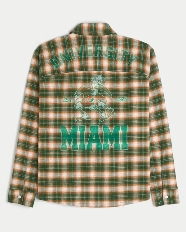 Camisa de franela con gráfico de los Hurricanes de la Universidad de Miami Camisa de franela con gráfico de los Hurricanes de la Universidad de Miami