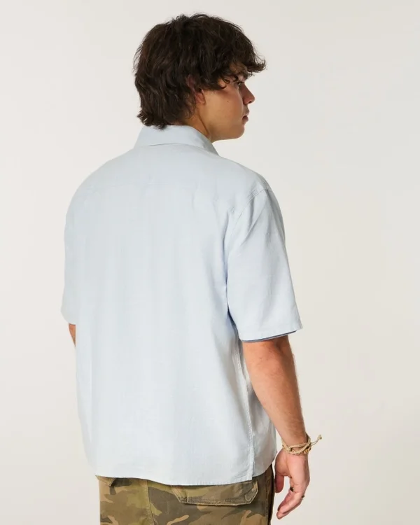 Camisa de manga corta a rayas y corte recto Camisa de manga corta a rayas y corte recto