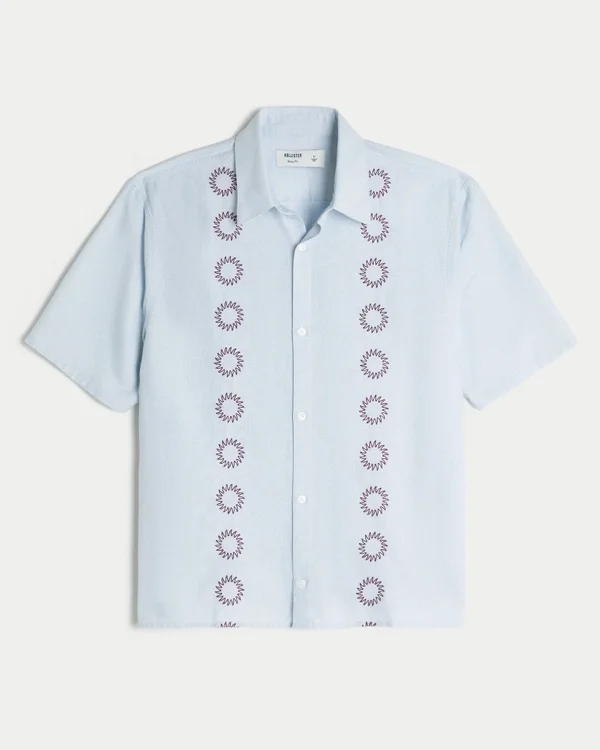 Camisa de manga corta a rayas y corte recto Camisa de manga corta a rayas y corte recto