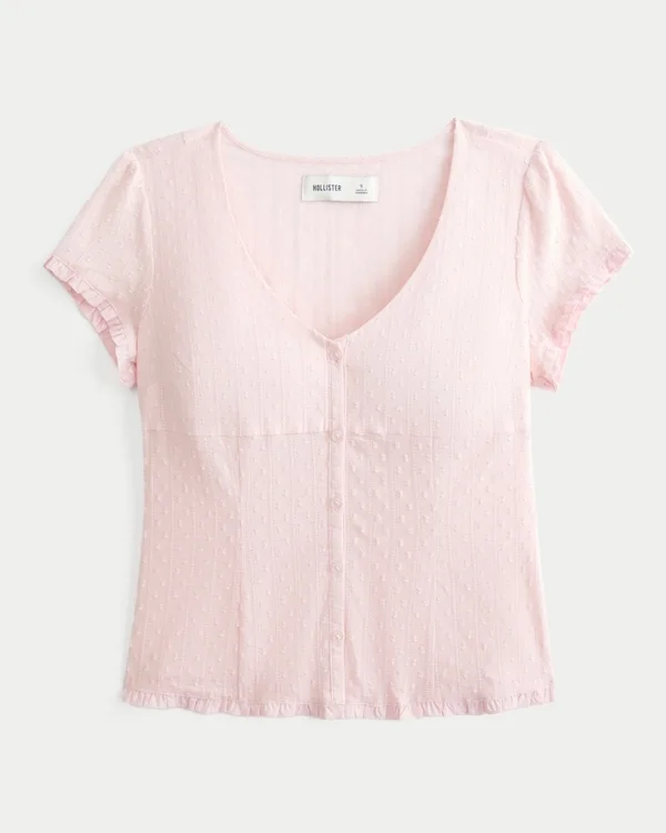 Camisa de manga corta con textura de popelín elástico Camisa de manga corta con textura de popelín elástico