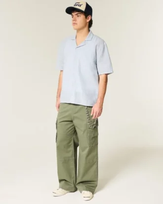 Camisa de manga corta y corte recto de mezcla de lino