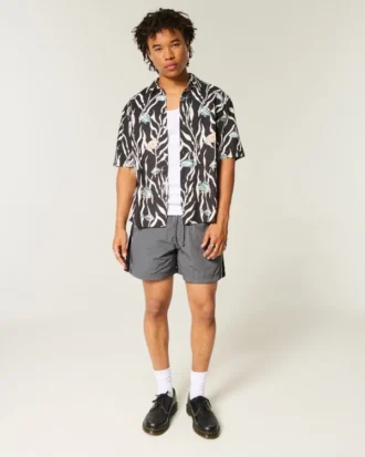 Camisa de mezcla de lino con estampado de peces tropicales