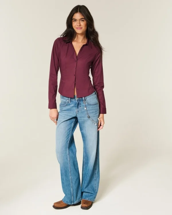 Camisa elástica de popelín con botones Camisa elástica de popelín con botones