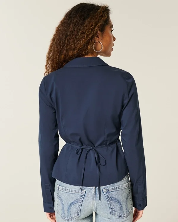 Camisa elástica de popelín con botones Camisa elástica de popelín con botones