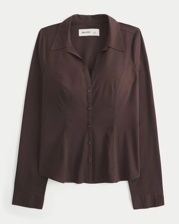 Camisa elástica de popelín con botones Camisa elástica de popelín con botones