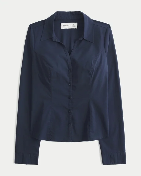 Camisa elástica de popelín con botones Camisa elástica de popelín con botones