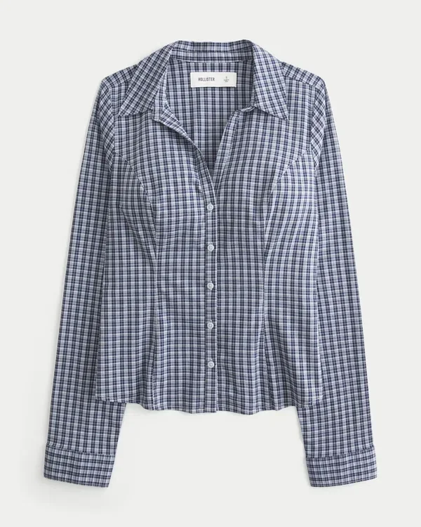 Camisa elástica de popelín con botones Camisa elástica de popelín con botones