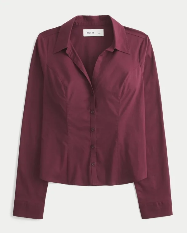 Camisa elástica de popelín con botones Camisa elástica de popelín con botones