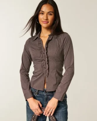 Camisa elástica de popelín estilo esmoquin