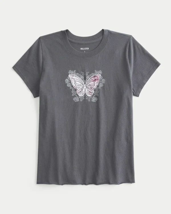 Camiseta con estampado de mariposa que se adapta fácilmente al cuerpo Camiseta con estampado de mariposa que se adapta fácilmente al cuerpo