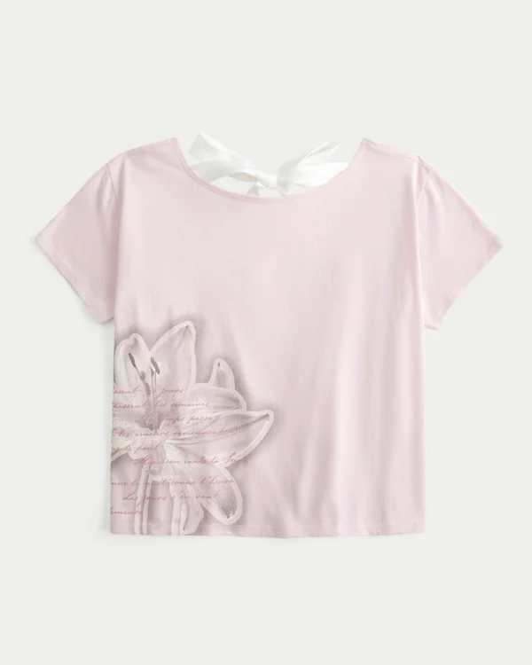 Camiseta con estampado floral y lazo fácil de atar Camiseta con estampado floral y lazo fácil de atar
