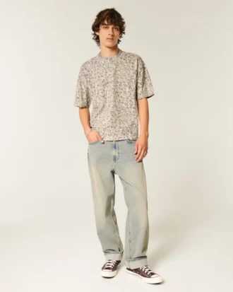 Camiseta corta de corte cuadrado y tejido grueso con estampado de leopardo