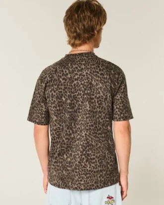 Camiseta de algodón gruesa con estampado de leopardo y corte cuadrado