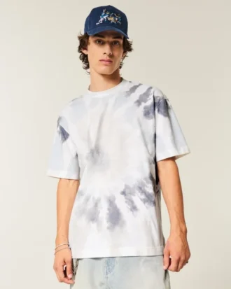 Camiseta de algodón grueso con cuello redondo y estampado tie-dye