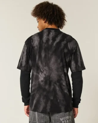 Camiseta de algodón grueso con cuello redondo y estampado tie-dye