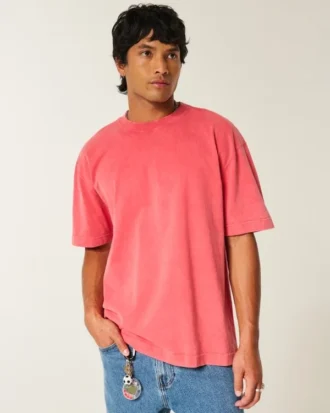 Camiseta de algodón lavado grueso y corte cuadrado