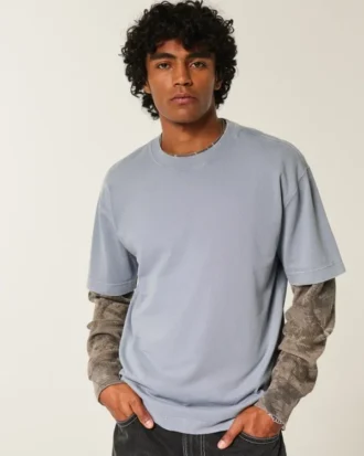 Camiseta de algodón lavado grueso y corte cuadrado