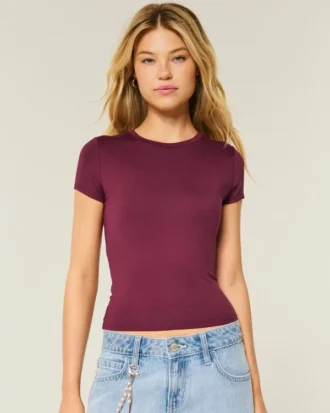 Camiseta de bebé con cuello redondo, tejido elástico suave y sin costuras