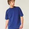 Camiseta de cuello redondo lavada, gruesa y holgada Camiseta de cuello redondo lavada, gruesa y holgada