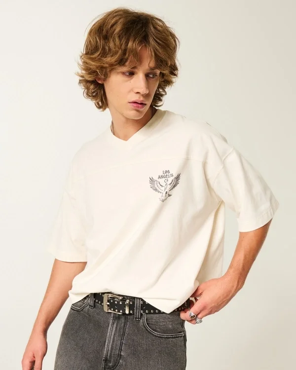 Camiseta de fútbol con gráfico de Los Ángeles, oversize y de peso pesado Camiseta de fútbol con gráfico de Los Ángeles, oversize y de peso pesado