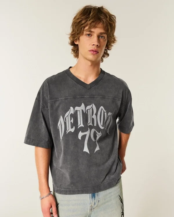 Camiseta de fútbol con gráfico Detroit, oversize y de peso pesado Camiseta de fútbol con gráfico Detroit, oversize y de peso pesado