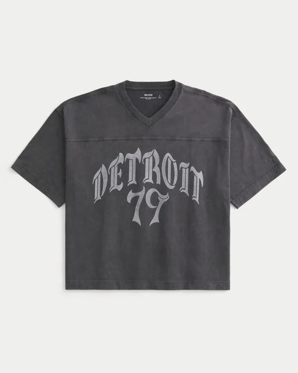 Camiseta de fútbol con gráfico Detroit, oversize y de peso pesado Camiseta de fútbol con gráfico Detroit, oversize y de peso pesado