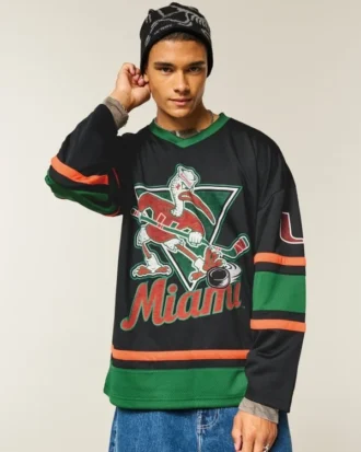 Camiseta de hockey con estampado de los Hurricanes de la Universidad de Miami Camiseta de hockey con estampado de los Hurricanes de la Universidad de Miami