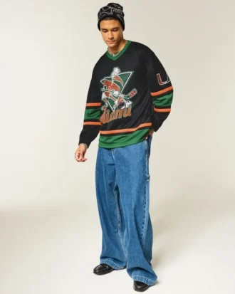 Camiseta de hockey con estampado de los Hurricanes de la Universidad de Miami Camiseta de hockey con estampado de los Hurricanes de la Universidad de Miami