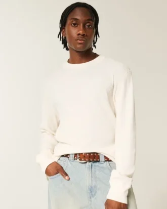 Camiseta de manga larga con cuello redondo y tejido térmico relajado
