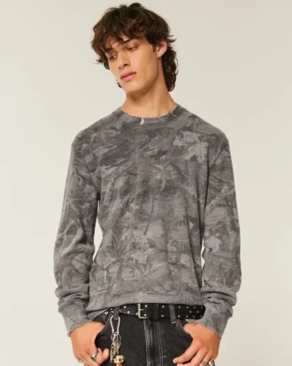 Camiseta de manga larga con estampado de camuflaje y tejido térmico relajado