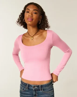 Camiseta de manga larga sin costuras con cuello redondo