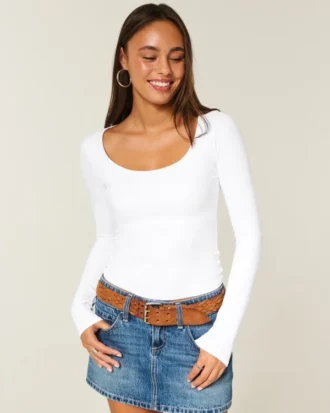 Camiseta de manga larga sin costuras con cuello redondo