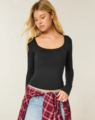 Camiseta de manga larga sin costuras con cuello redondo
