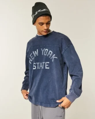 Camiseta gráfica de manga larga y corte recto del estado de Nueva York