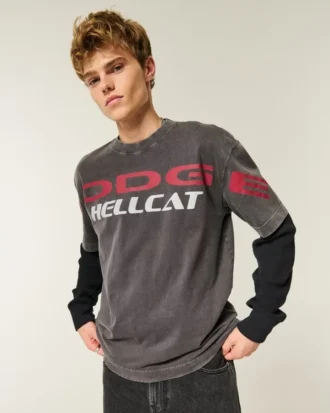 Camiseta gráfica Dodge Hellcat de corte cuadrado y tejido grueso