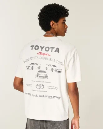 Camiseta gráfica Toyota Supra de corte cuadrado y tejido grueso