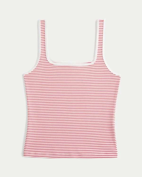 Camiseta sin costuras con cuello cuadrado y tejido acanalado Camiseta sin costuras con cuello cuadrado y tejido acanalado