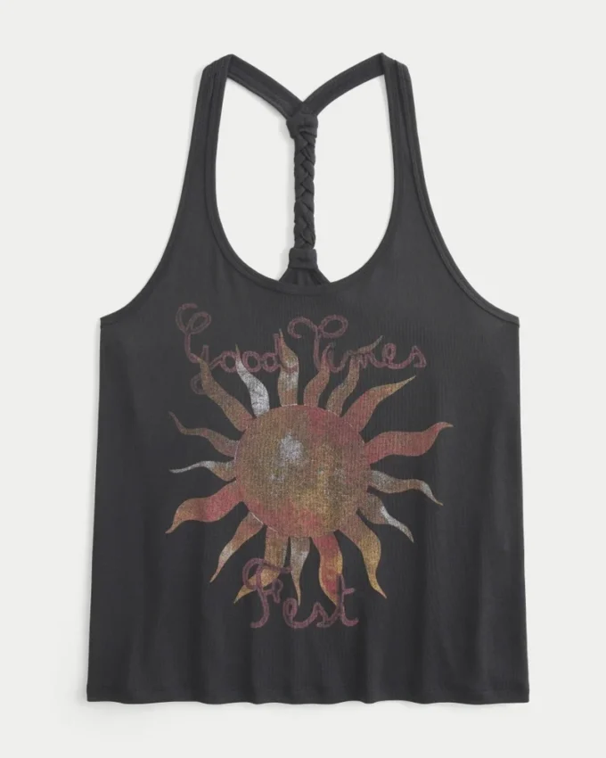 Camiseta sin mangas con espalda nadadora y diseño trenzado Good Times Fest Camiseta sin mangas con espalda nadadora y diseño trenzado Good Times Fest