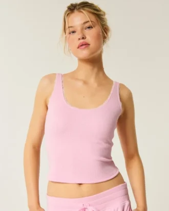 Camiseta sin mangas con ribete de encaje Gilly Hicks Cozy Waffle