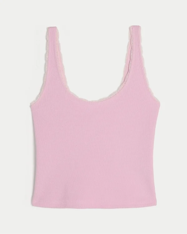 Camiseta sin mangas con ribete de encaje Gilly Hicks Cozy Waffle Camiseta sin mangas con ribete de encaje Gilly Hicks Cozy Waffle