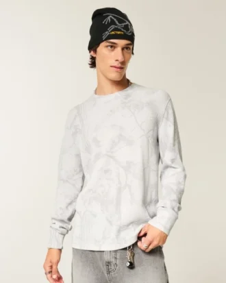 Camiseta térmica de manga larga y cuello redondo con estampado de camuflaje