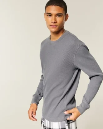 Camiseta térmica de manga larga y cuello redondo de corte holgado