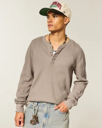 Camiseta térmica holgada Henley