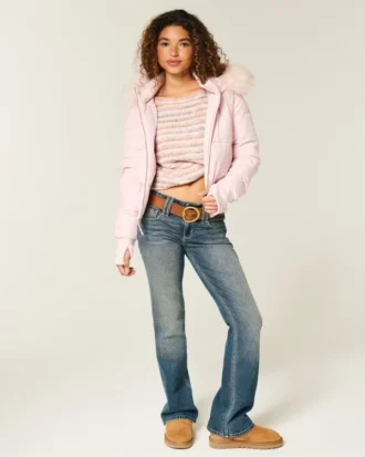 Chaqueta bomber acolchada con ribete de piel sintética Chaqueta bomber acolchada con ribete de piel sintética