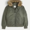 Chaqueta bomber con cremallera y ribete de piel sintética Chaqueta bomber con cremallera y ribete de piel sintética