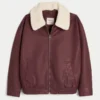 Chaqueta bomber de piel sintética con cuello de sherpa Chaqueta bomber de piel sintética con cuello de sherpa