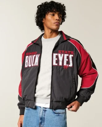 Chaqueta cortavientos con gráfico de los Buckeyes de la Universidad Estatal de Ohio